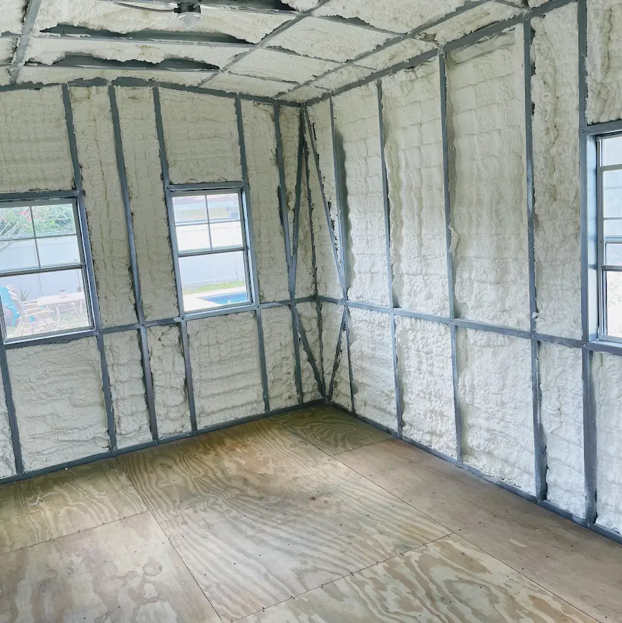 Closed-cell spray foam insulation applied to wall cavities in a residential project in South Pasadena